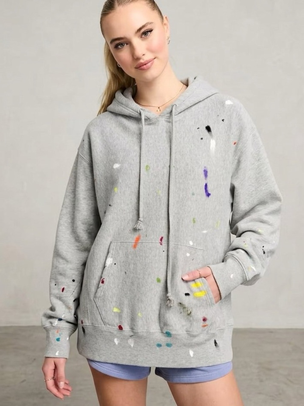 MNML Grey Painter's Paint Splatter Oversized Hoodie Size M